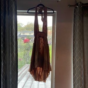 Open back halter dress - mustard yellow